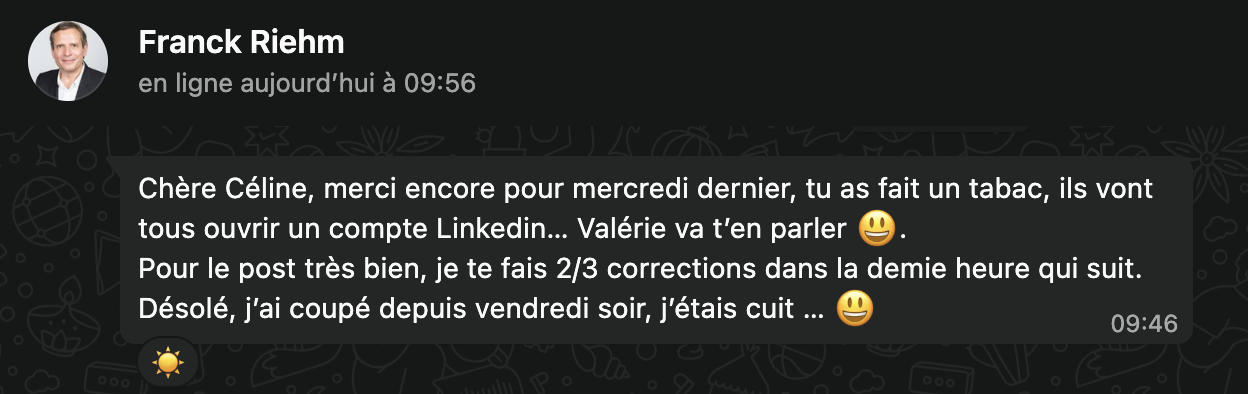 Message de Franck Riehm